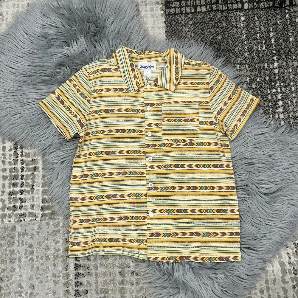Siaomimi Boys Short Sleeve Mustard Aztec Button Downcollared Shirt Size‎ 12Y $62